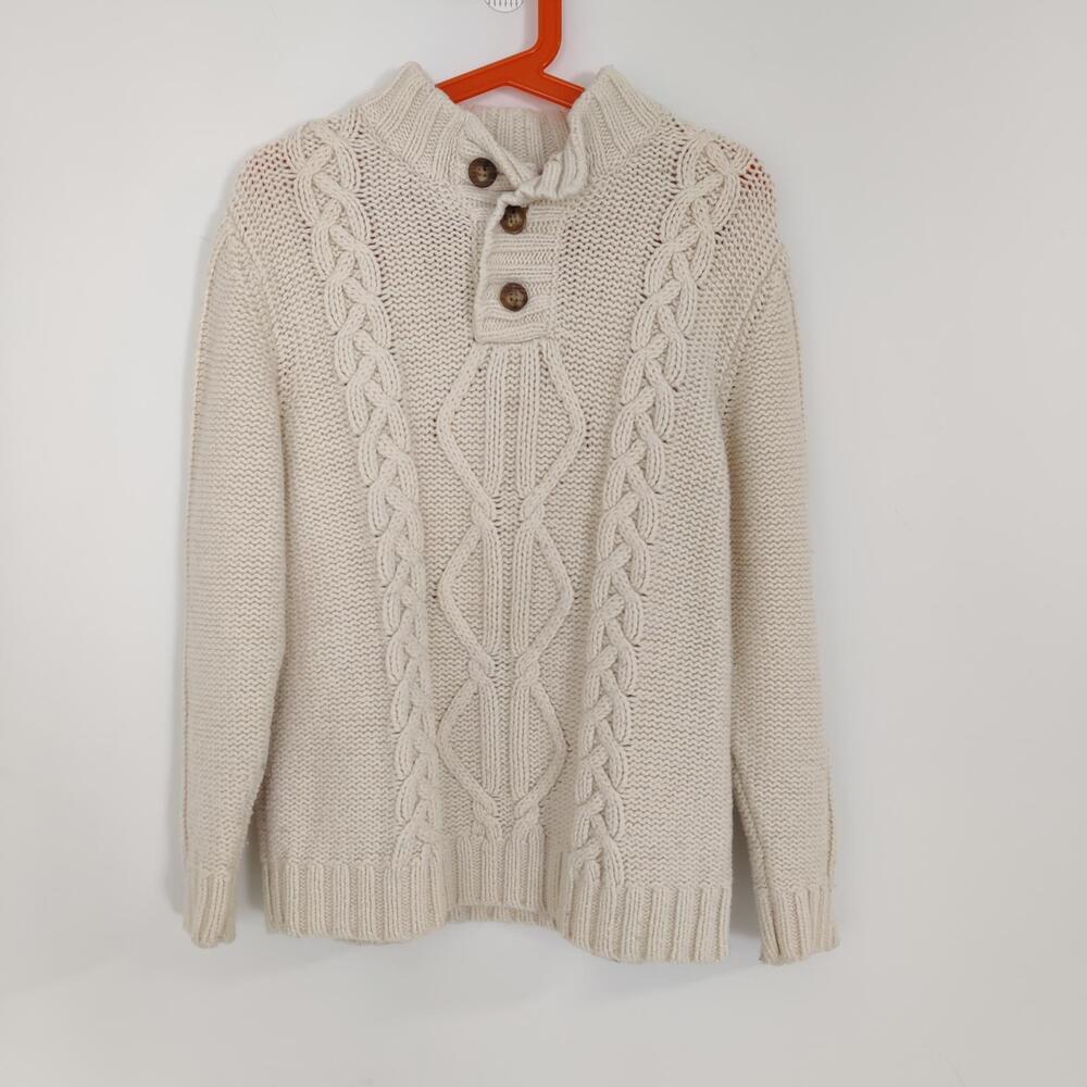 Oshkosh B'gosh Boy's Sweater in Cream Size 7 Cable Knit Wool Cotton Quiet Luxury